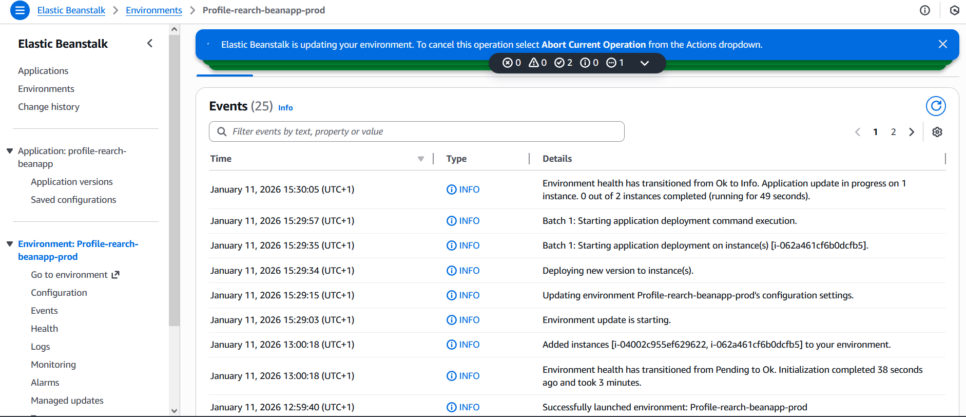 Elastic Beanstalk Deployment Events